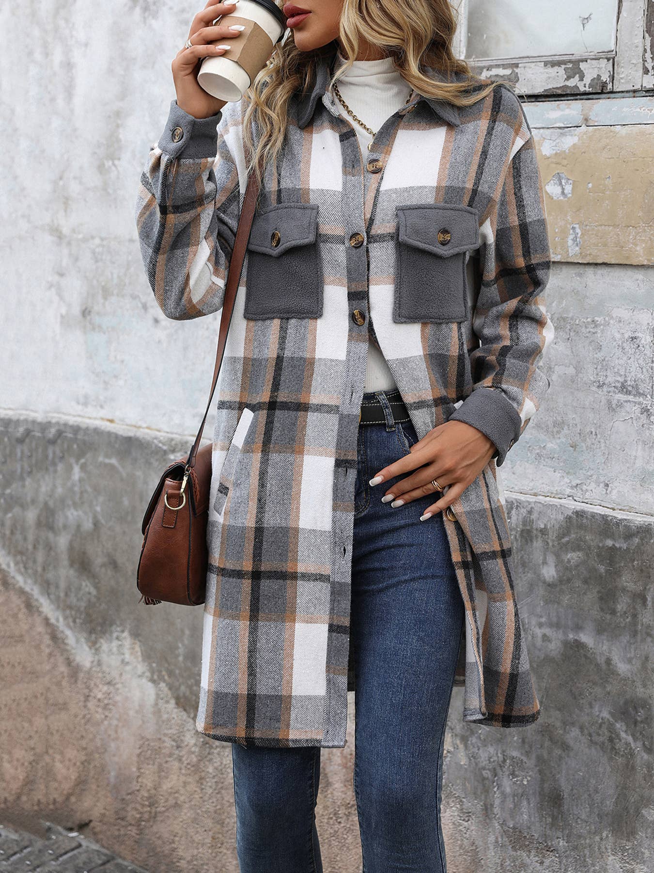 Masyal - Wholesale Shirt Jacket/Shacket - Women's - Autumn and winter retro brushed long plaid shirt jacket5