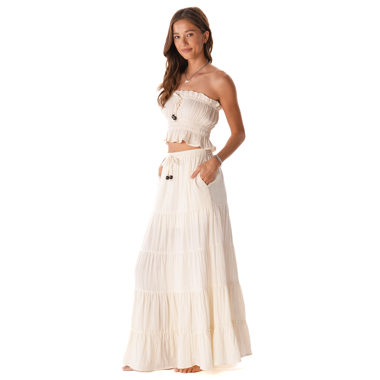 Lotus and Luna - Wholesale Skirt - Women's - Cream Shipwrecked Maxi Skirt with Bead4