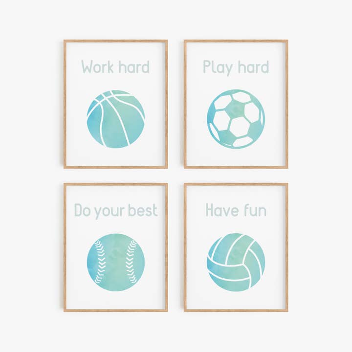Turquoise Watercolor Sports Art Print Set for wholesale by Flip The Script Studios