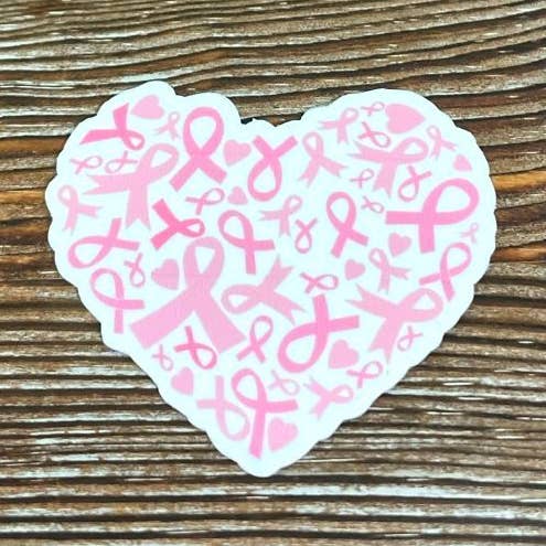 Ruban de cancer du sein en forme de cœur, autocollant en vinyle découpé, résistant à l'eau, femmes combattantes, sensibilisation au cancer, soutien au ruban rose | Autocollant ou aimant pour la vente par Handmade by Marlayna
