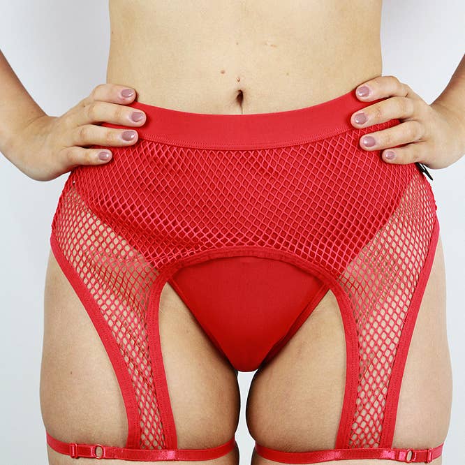 Felix Mid Waist Open Mesh Garter Short - Red | Pole Wear for wholesale by Rarr Designs