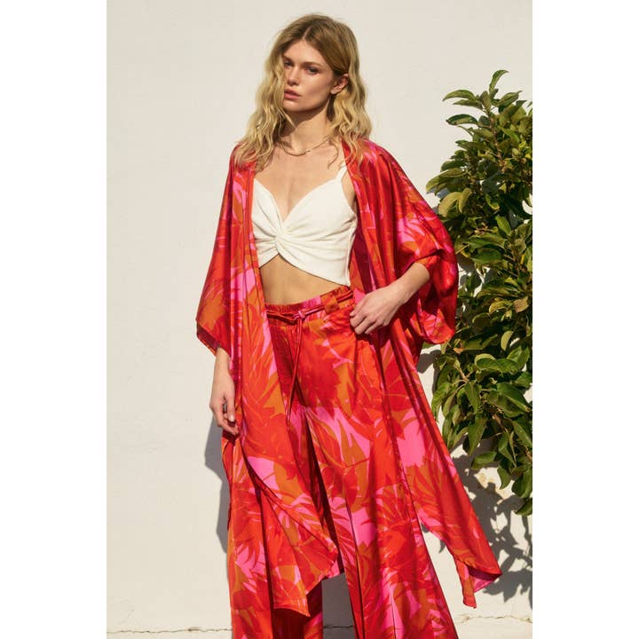 FLAME SCARLET Sunset Lover High Slits Kimono Duster (1) for wholesale on Faire