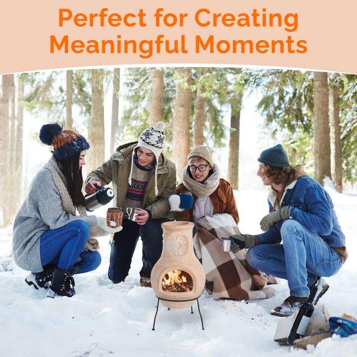 Quickway Imports - Wholesale Fire Pit - Outdoor Clay Chiminea Sun Design Charcoal Burning Fire Pit5