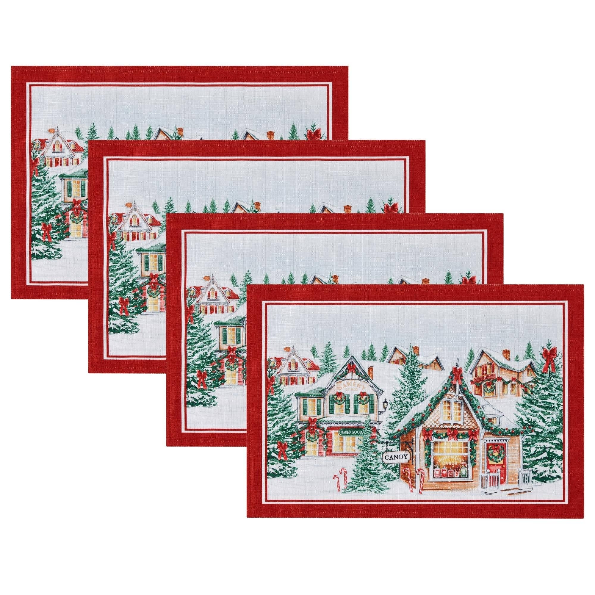 Threadmade Home - Wholesale Placemat - Storybook Christmas Village Holiday Placemat Set of 4 -13x191