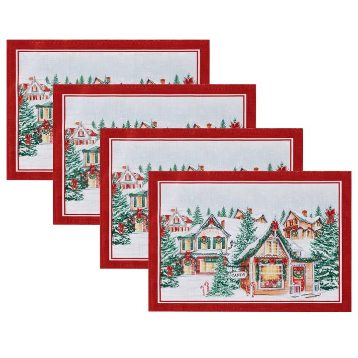 Threadmade Home - Wholesale Placemat - Storybook Christmas Village Holiday Placemat Set of 4 -13x191