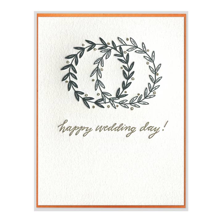 Happy Wedding Day Entwined Wreath Letterpress Card for wholesale by INK MEETS PAPER