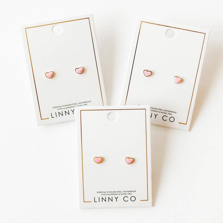 LINNY CO - Wholesale Stud/Post Earrings - Screwback Stud Earrings - Nora Heart Pink5