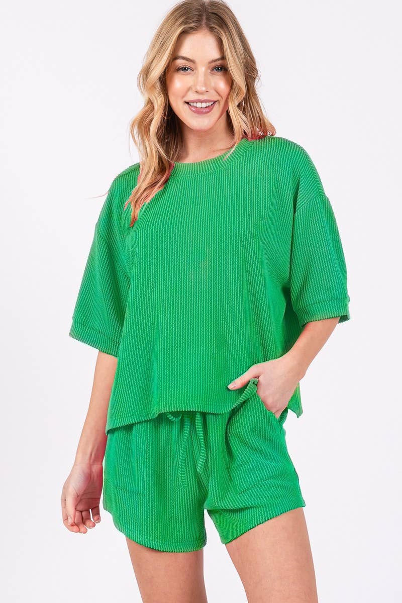 Sewn and Seen - Wholesale Lounge Set - Women's - RIBBED ROUND NECK TOP AND SHORTS SET0