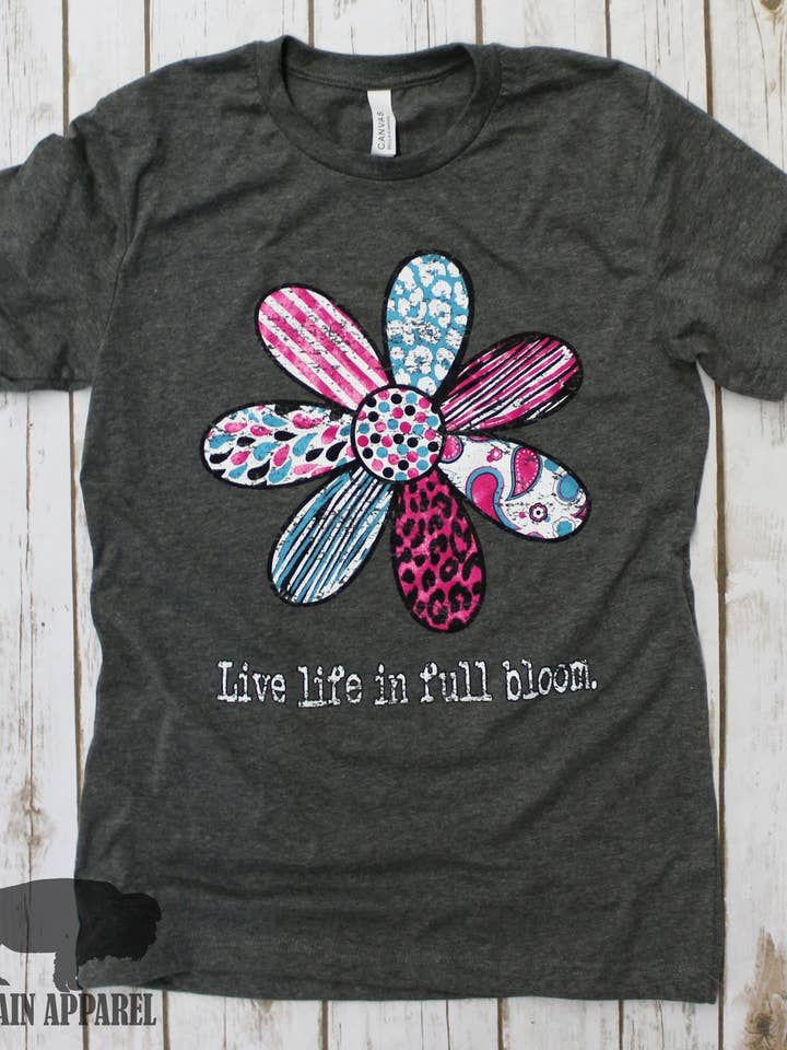 Camiseta de gola redonda Live Life In Full Bloom por atacado de Plain Apparel Tees