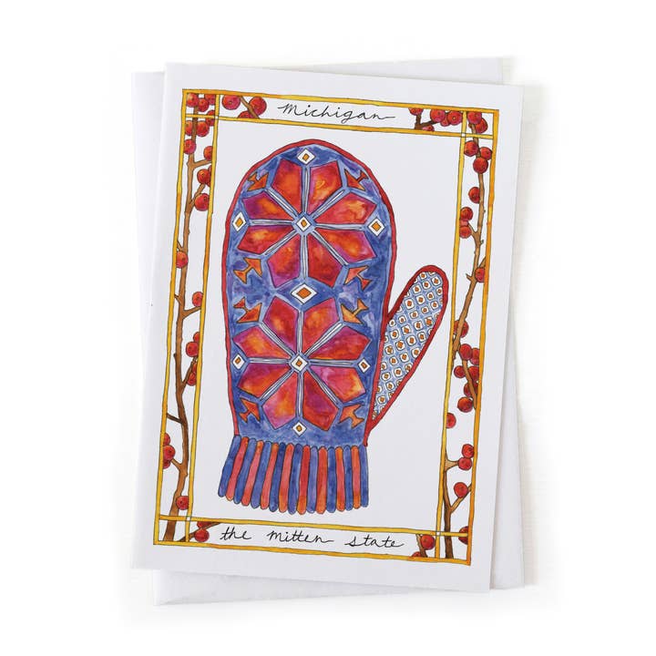 "Michigan The Mitten State" Holly Winter Card 5x7 for wholesale by Wander & Gather