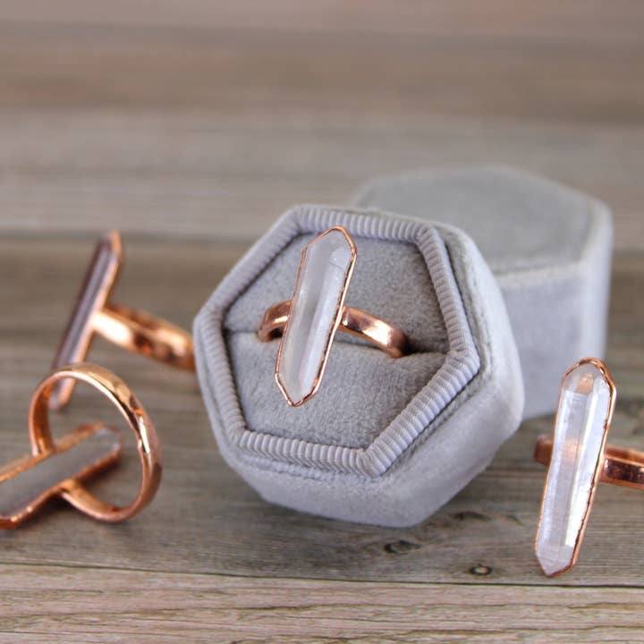 Clear Quartz Crystal Rings- Double Terminated Statement Ring for wholesale by Meraki Rame