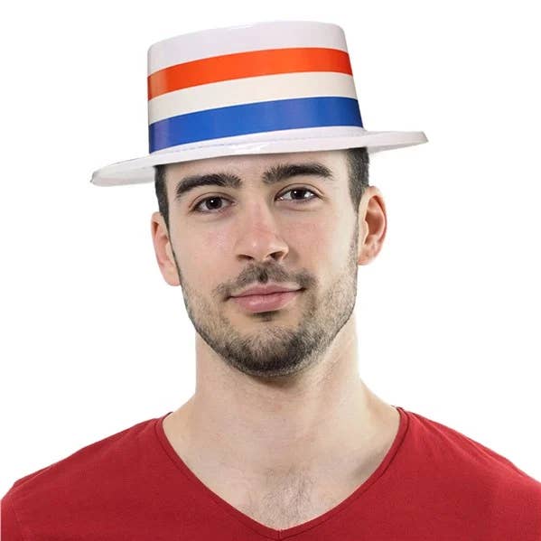 Patriotic Skimmer Hats – 12 Pack (USA Flag Colors) for wholesale by Windy City Novelties