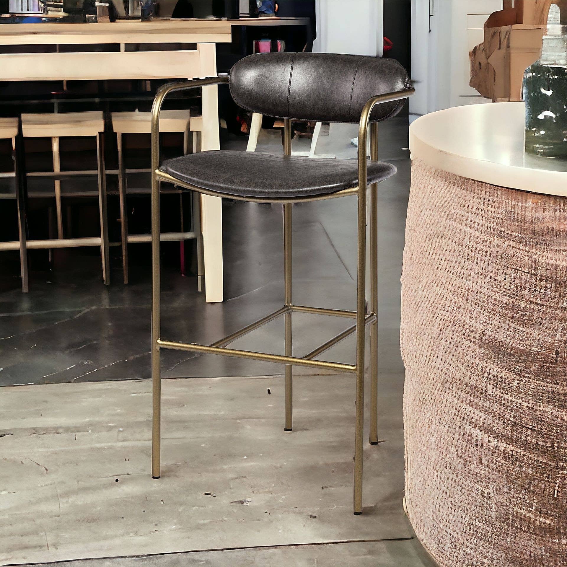 HomeRoots – Cadeira por atacado – Cadeira de Bar de Altura de 30" em Pele Sintética Castanha e Dourada & Aço0