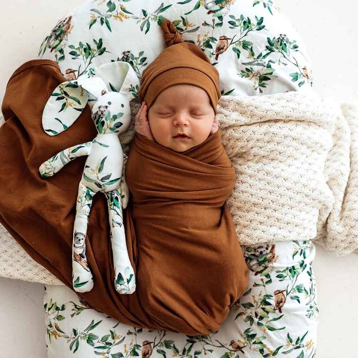 Snuggle Hunny - Wholesale Swaddle Set - Baby - Bronze Baby Jersey Wrap & Beanie Set