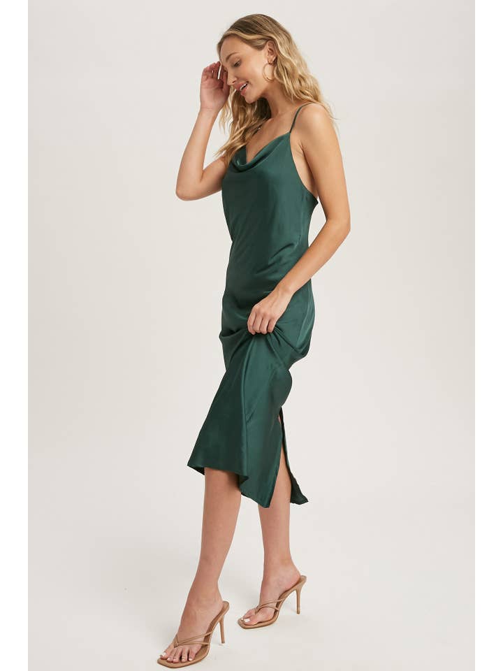 Bluivy - Wholesale Dress - Women's - SATIN DRAPED NECK MIDI SLIP DRESS46