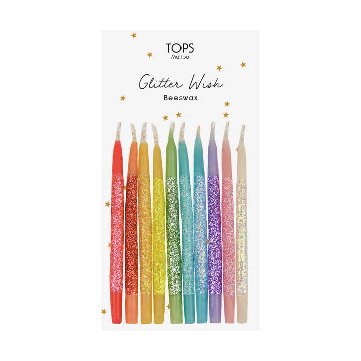TOPS Malibu - Wholesale Cake Candle - Glitter Wish 3" Beeswax Candles - Rainbow - Set of 10