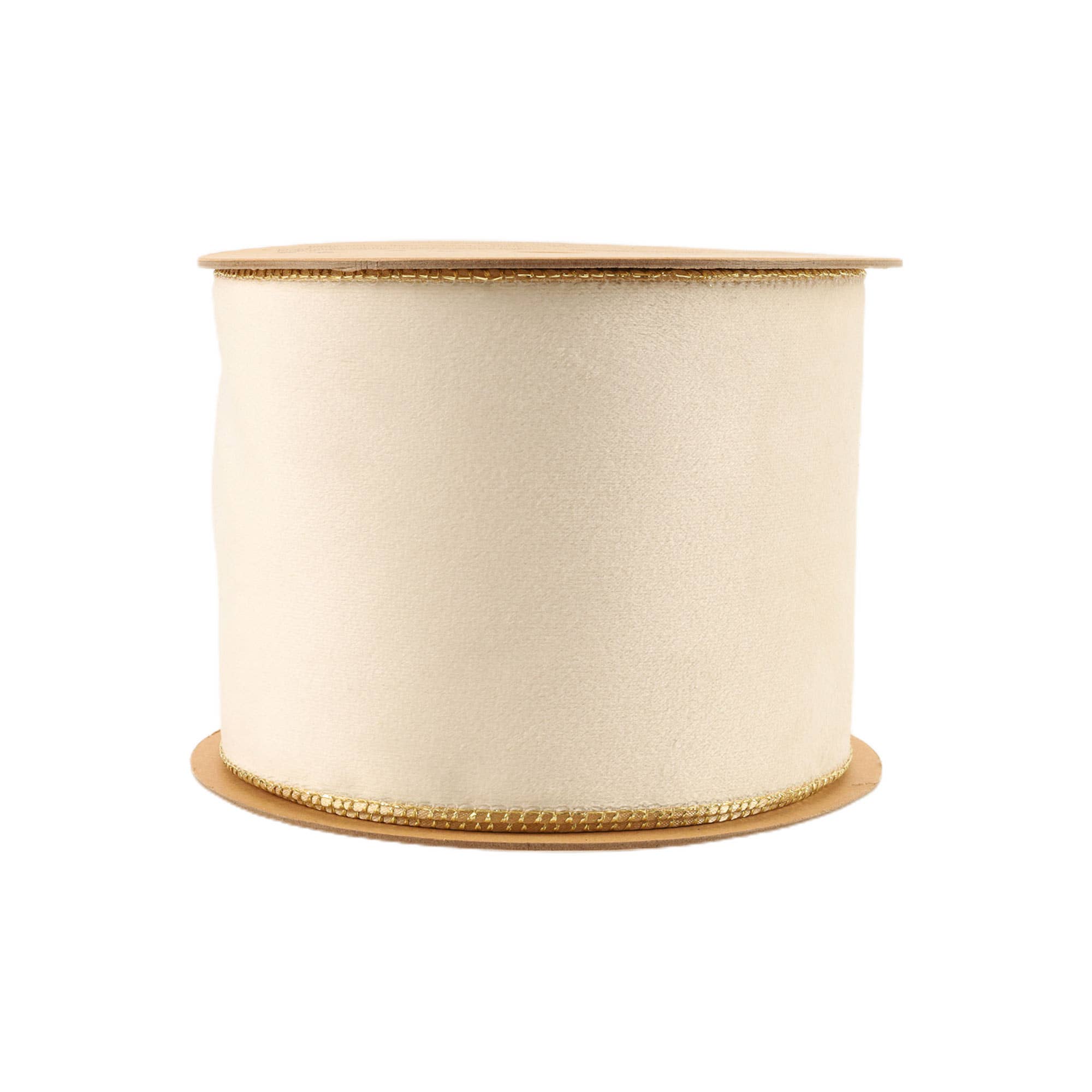 LA Ribbons Wholesale - Wholesale Linten - 4" Omkeerbaar Klassiek Fluwelen Lint met Draad | Ivoor/Goud | Rol van 10 Yards5