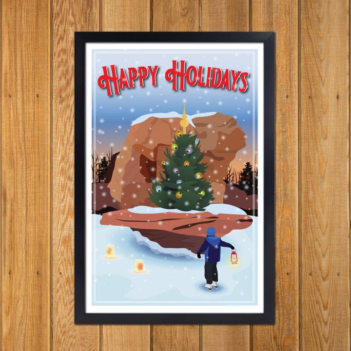 Happy Holidays Retro Travel Poster Prints for wholesale by Bemused Creative