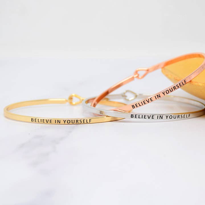 BELIEVE IN YOURSELF | Inspired Message Engraved Simple Bangl for wholesale by Curated Trinkets