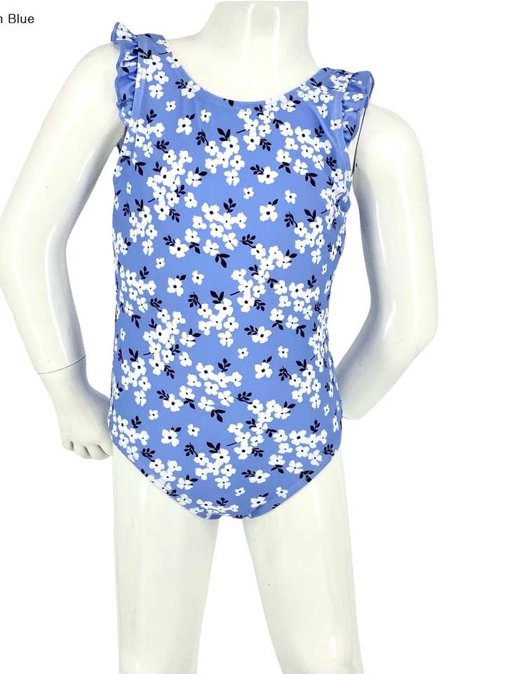 Tank 1pc with Ruffle Around Shoulder Upf 50+-Blossom Blue for wholesale by MARINA WEST SWIM