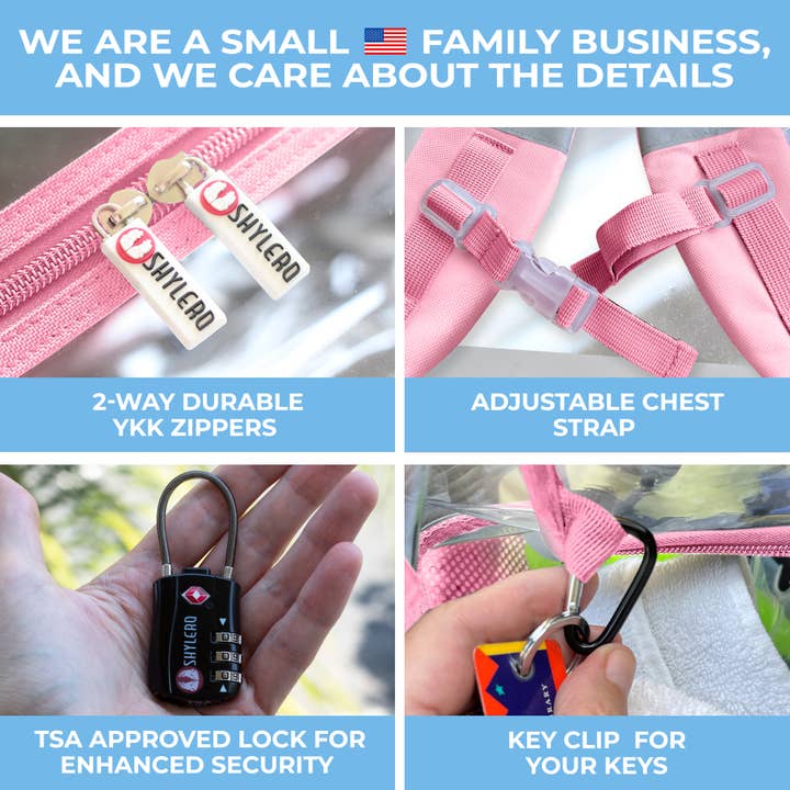 Rhinocéros rose Sac à dos transparent pour école XL | Fermeture éclair supérieure YKK® | Pink Rhino en vente sur Faire9