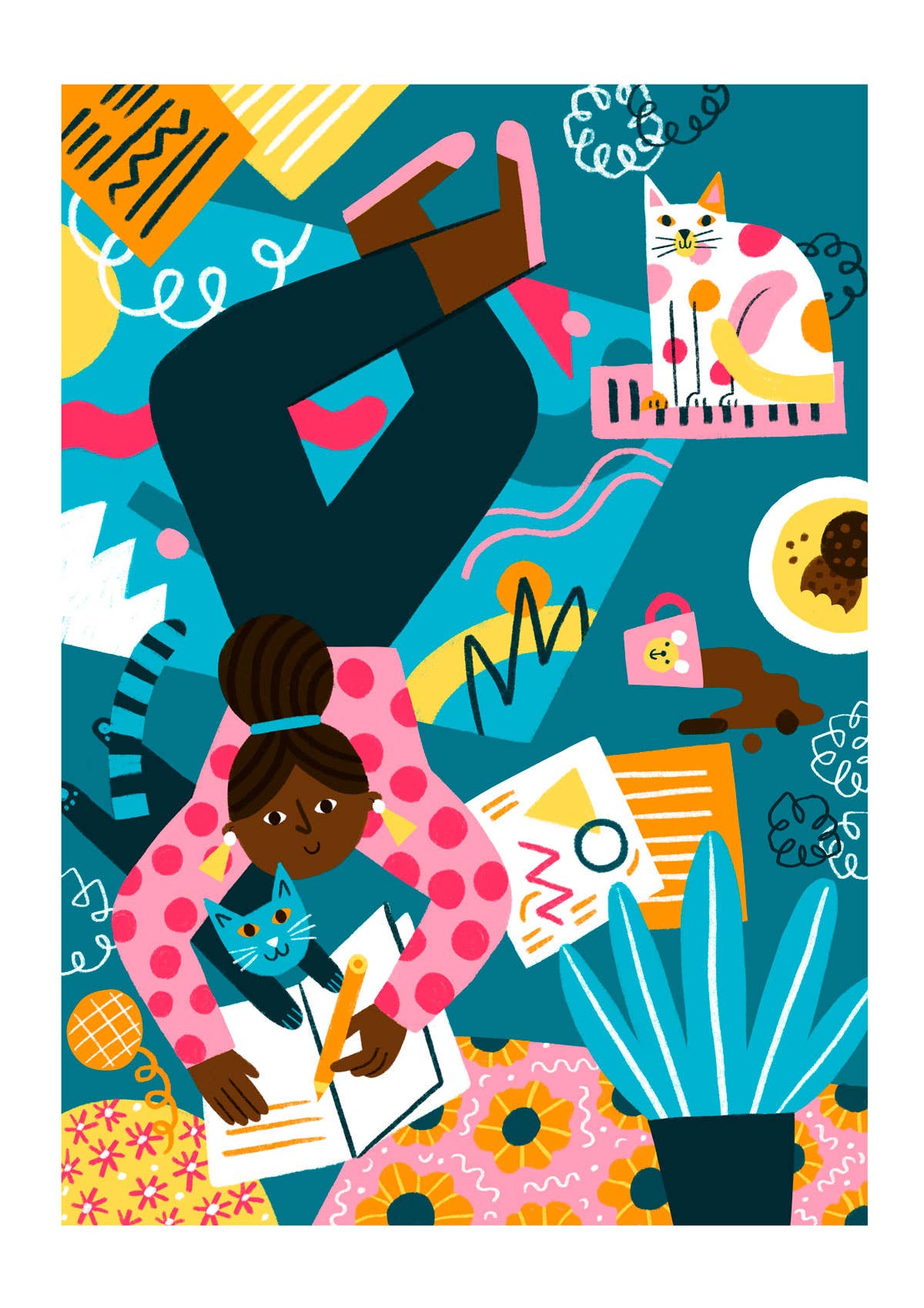 Ana Seixas - Wholesale Art Print - Girl with cats // A4 Digital Print2