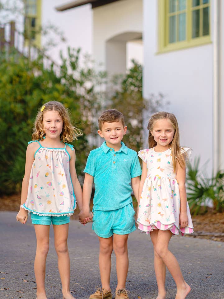 Love and Grow Clothing Co - Wholesale Top & Short Set - Kids - Lanier Bamboo Terry Set - Teal
