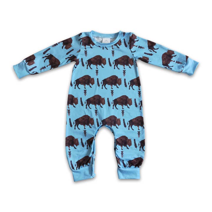 Yawoo Garments - Wholesale Jumpsuit - Baby - Blue cows long sleeve brown kids boy romper
