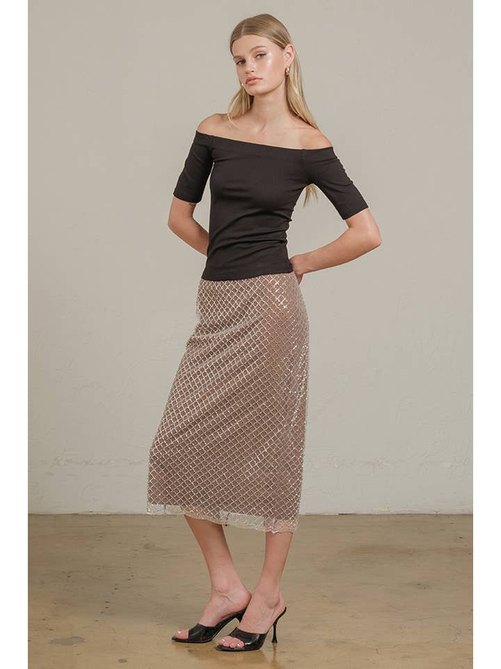 RAISONNEL - Vente Jupe – femme - Jupe midi perlée avec fente arrière et fermeture éclair - RS106110