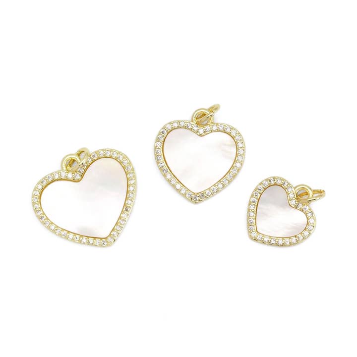 CZ Guld Hvid Perle Hjerte Charme, Sku #LX399 for engroshandel hos BestBeads&Beyond