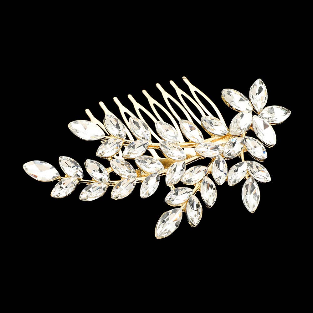 Sensibling Corp. - Wholesale Hair Clip - Women's - Marquise Stone Cluster Embellished Floral Branch Hair Comb1