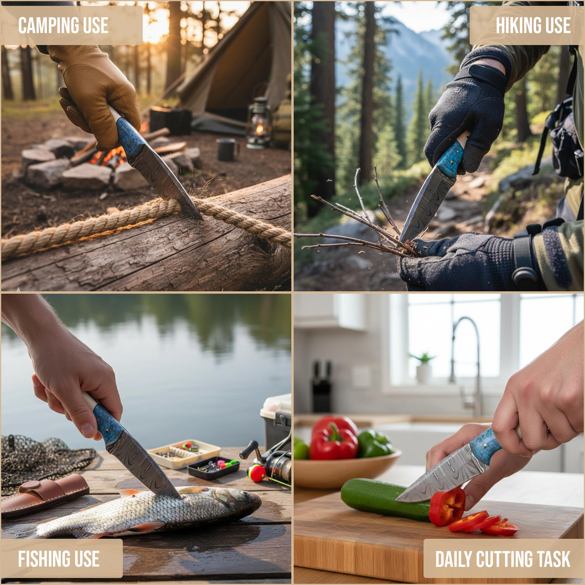 FH KNIVES – Navalha e suporte por atacado – Faca artesanal de 2,4 m de aço damasco com bainha de couro5