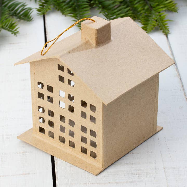 Factory Direct Craft - Venta al por mayor Adornos - Adorno de Casa de Papel Maché Prefabricada 10,5 cm x 10 cm x 12,7 cm