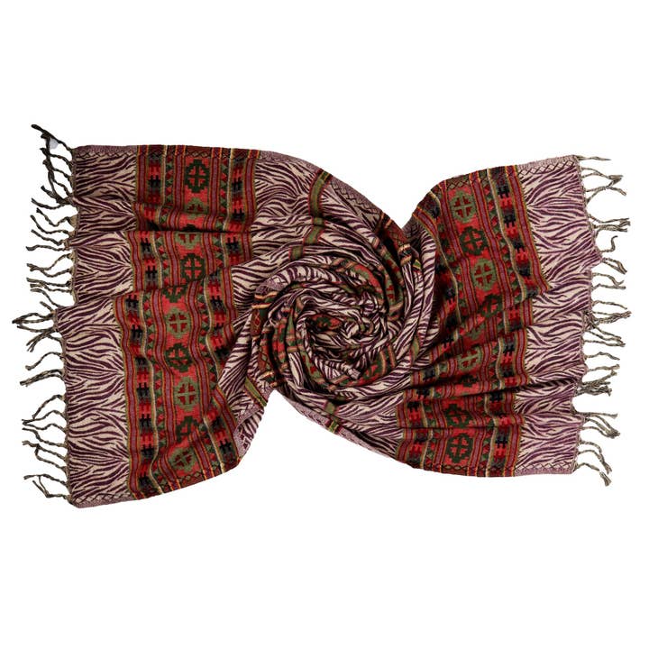 Oversized scarf XXL cuddly scarf zebra pattern burgundy for wholesale by Tribal Trade GmbH