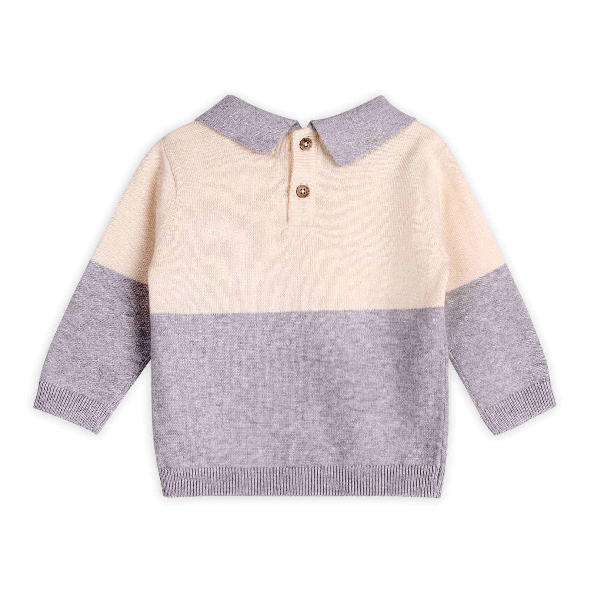 Heather Grey Cuddly Bear Applique Sweater Knit Collar Baby Pullover for wholesale on Faire7