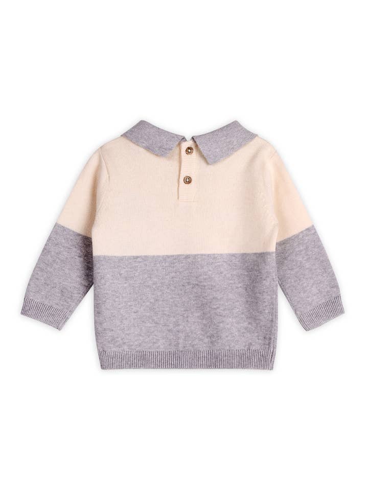 Heather Grey Cuddly Bear Applique Sweater Knit Collar Baby Pullover for wholesale on Faire7