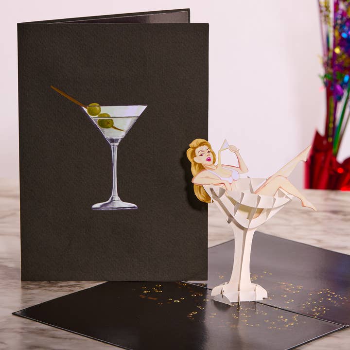 Martini Doll Sexy 3D Pop-Up Cocktail Party Greeting Card for wholesale by Dirty Pop Cards