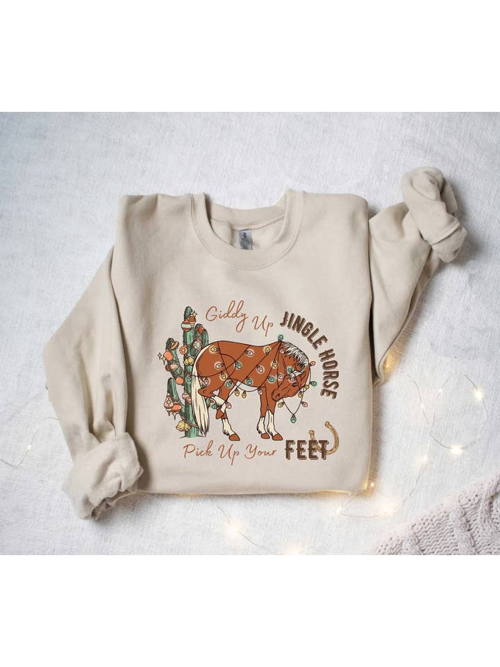 Peach Closet - Wholesale Graphic Sweatshirt - Women's - Giddy Up Jingle Horse Pick Up Your Feet T-Shirt or Crew