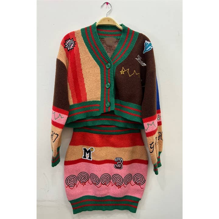 Color Block Knit Two Piece Set for wholesale by HiteJeans