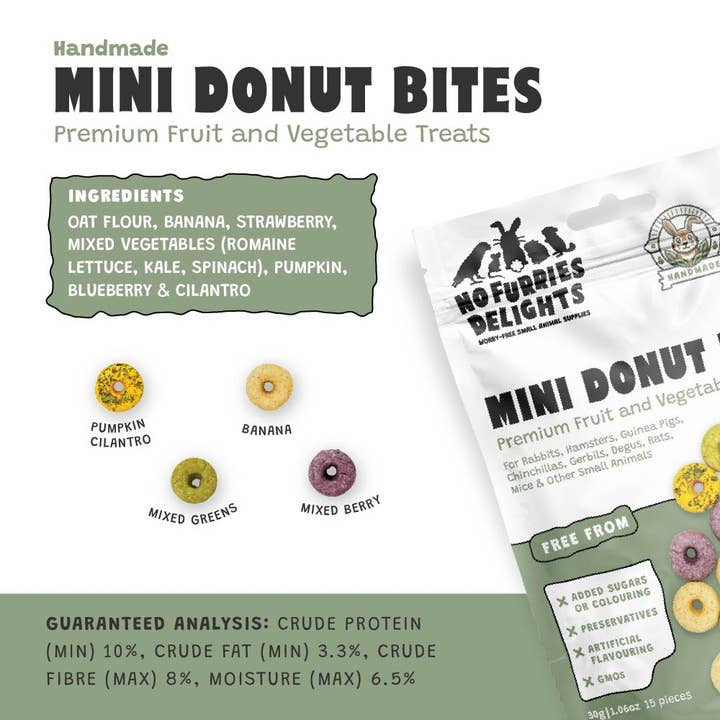 No Furries Delights - Wholesale Pet Supplement - Not Cat/Dog - Mini Donut Variety Pack (15pcs | 30g | 1.06oz)