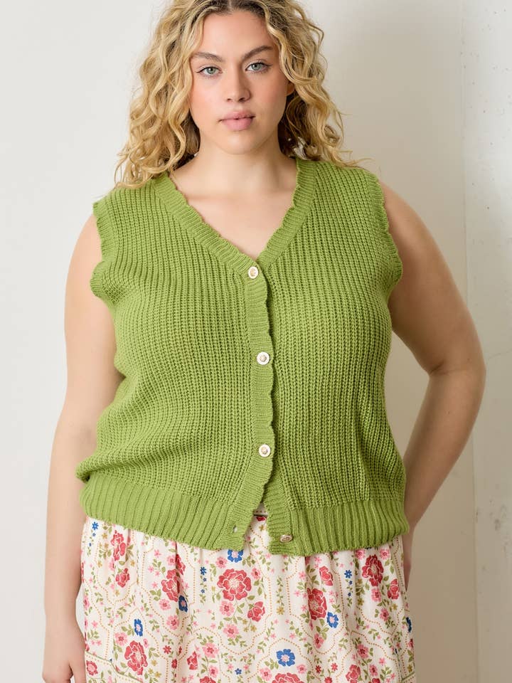 (PLUS) BUTTTON UP VEST for wholesale by Polagram by Wellmade USA