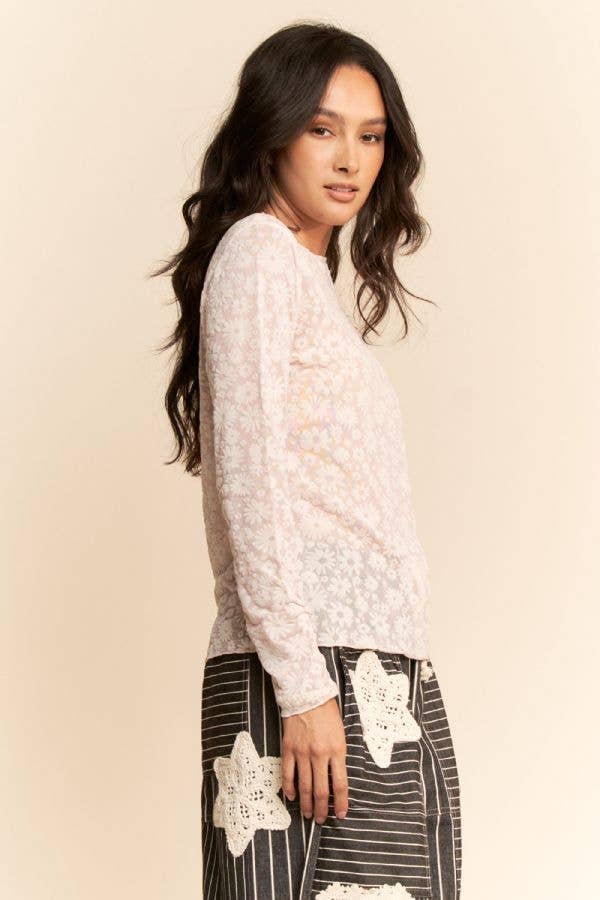 Davi & Dani - Wholesale Knit Top - Women's - LONG SLEEVE FLORAL MESH TOP15