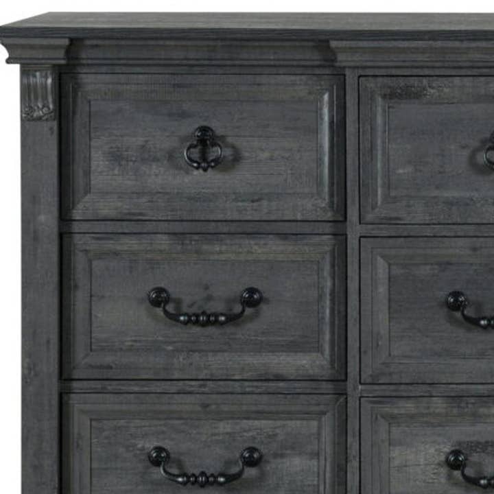 HomeRoots – wholesale Cabinet – 64" Gray Wood Nine Drawer Triple Dresser5