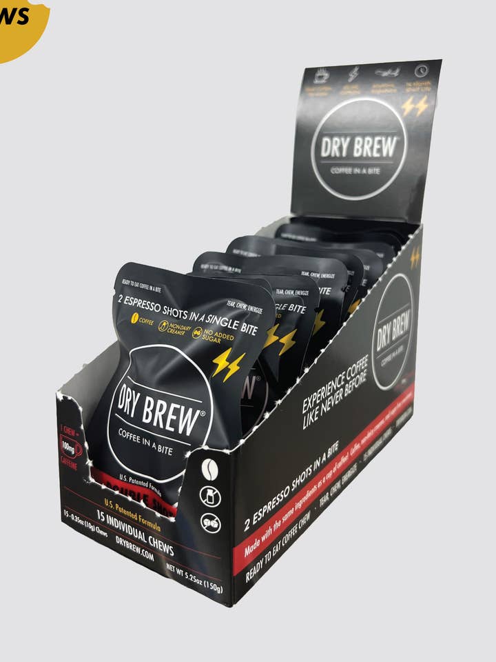 Double Shot Retail Carton (15 Chews) for wholesale by Dry Brew