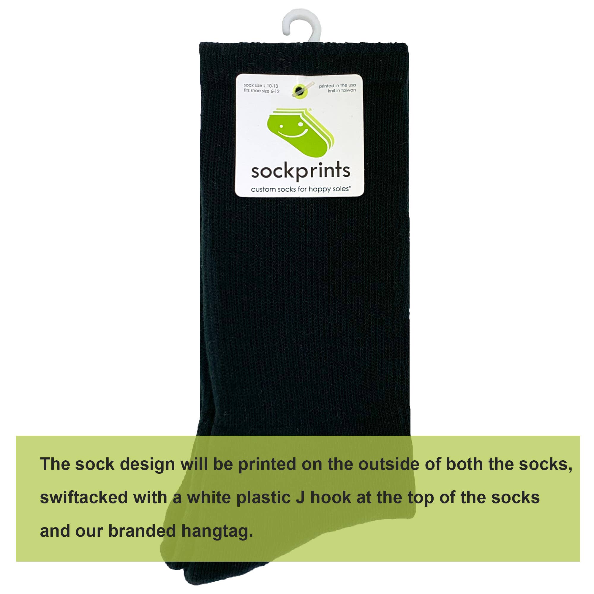 Sockprints - Wholesale Socks - Unisex - Custom Printed Black White/Stripe Ribbed Crew Socks4