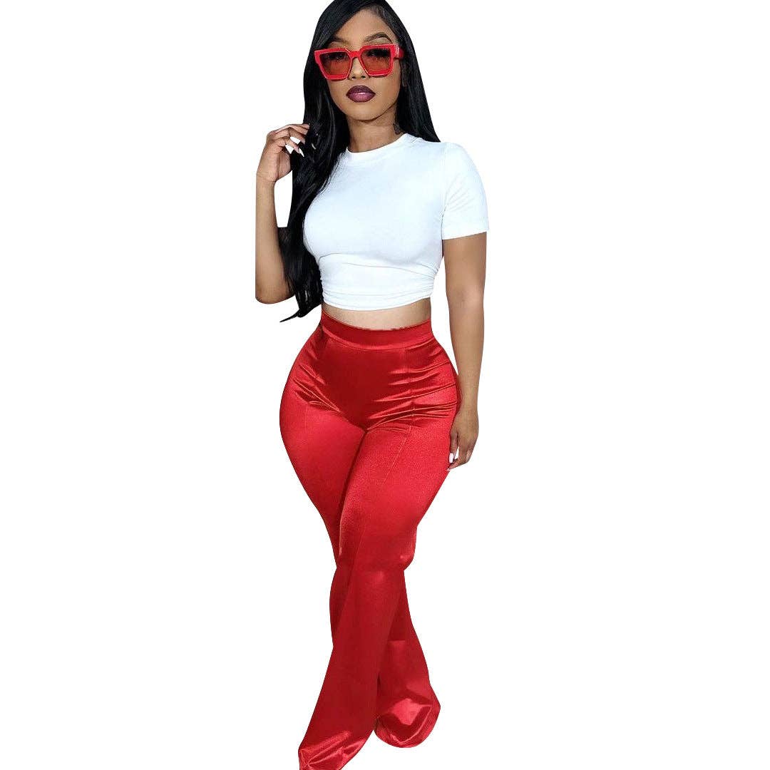 MB Fashion Wholesale - Vente Pantalon – femme - PANTALON ÉVASÉ EN SATIN TAILLE HAUTE MB FASHION 1567LY5