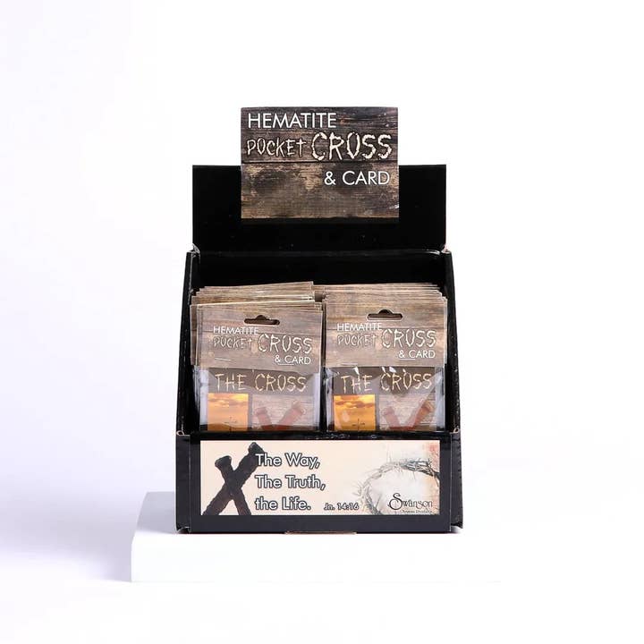 Swanson Christian Products - Wholesale Wall Cross - Hematite Rock Pocket Cross with "The Cross" Card - 50 packs
