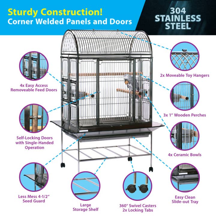 Caitec Inc - Wholesale Pet Bed - Cat/Dog - Bird Cage Folding Stainless Steel Chapel Bird Cage