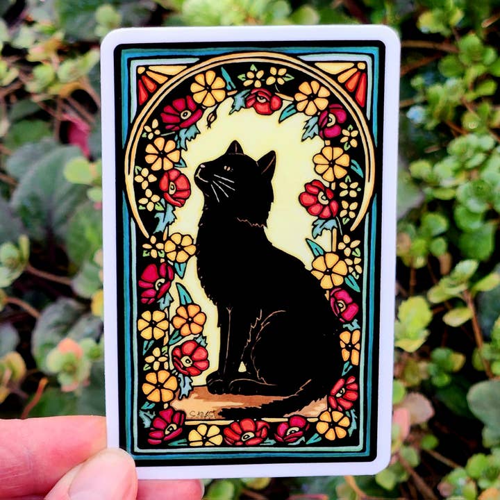 Vinyl Sticker Black Cat for wholesale by Sarah Angst Art