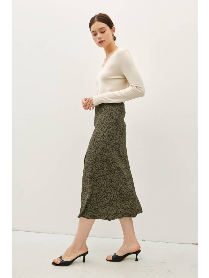 Be Cool - Wholesale Skirt - Women's - PRINT MIDI SKIRT WITH ELASTIC WAISTBAND